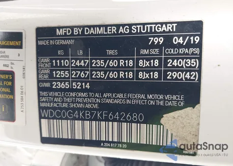 2019 Mercedes-Benz Glc 300 4Matic from USA, damaged, VIN WDC0G4KB7KF642680